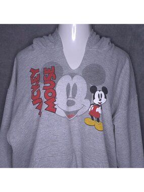 Disney Mickey Mouse Gray Hoodie XL Employee Center V-Neck Pocket Long Sleeve